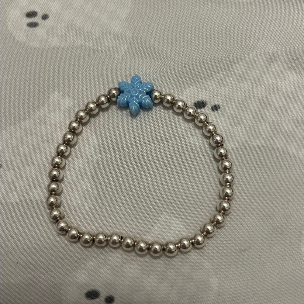 Silver Beaded Bracelet with Blue Snowflake Charm
